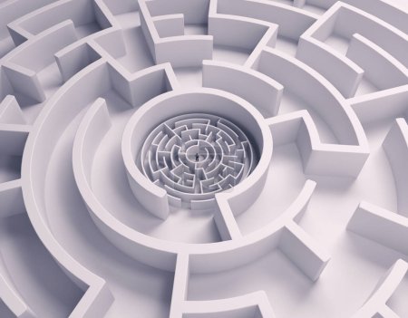 Photo for Man inside a complicated maze . Overcoming and mindset concept . This is a 3d render illustration. - Royalty Free Image