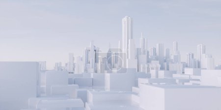 Foto de Ciudad blanca futurista. Concepto de bienes raíces e innovación. Esta es una ilustración de renderizado 3d. - Imagen libre de derechos