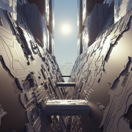 Foto de Estación espacial futurista. Ciencia ficción y concepto tecnológico innovador. Esta es una ilustración de renderizado 3d . - Imagen libre de derechos