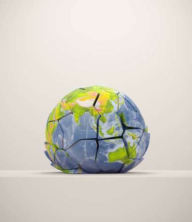 Foto de Planeta Tierra caído. La crisis financiera y el concepto de impacto pandémico. Esta es una ilustración de renderizado 3d. - Imagen libre de derechos