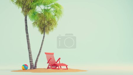 Foto de Pequeña isla con una palmera y una silla de playa. Esta es una ilustración de renderizado 3d . - Imagen libre de derechos