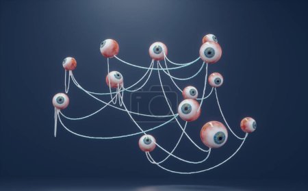 Photo for A group of human eyes floating together . Target audience and social media concept . This is a 3d render illustration. - Royalty Free Image
