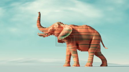 Foto de Elefante colorido y complejo sobre fondo surrealista. Ser diferente y concepto de creatividad. Esta es una iillustración de renderizado 3d. - Imagen libre de derechos