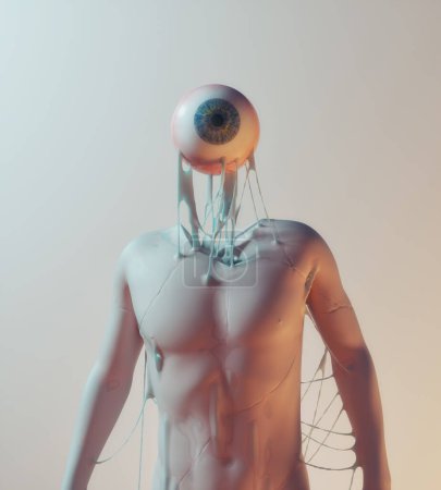 Photo for Surreal headless man with a floating eye . Mental illness and personality concept . This is a 3d render illustration . - Royalty Free Image