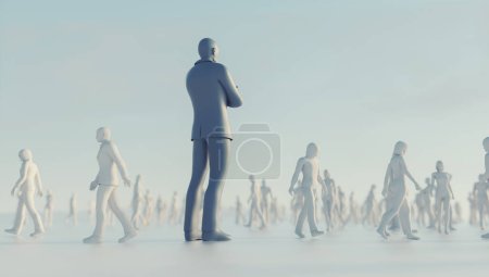 Foto de Líder de pie en medio de una multitud. Concepto de comunidad y mentalidad. Esta es una ilustración de renderizado 3d. - Imagen libre de derechos