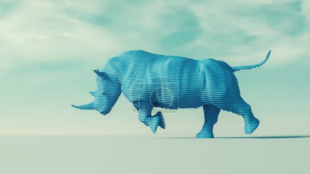 Foto de Carga creativa abstracta de rinoceronte. Ser diferente y concepto de creatividad. Esta es una iillustración de renderizado 3d. - Imagen libre de derechos