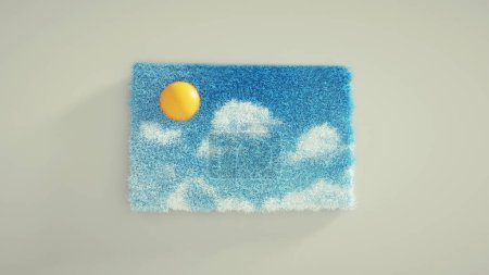 Photo for Abstract frame with clouds and a sun . Be different and creative thinking concept . This is a 3d render illustration. - Royalty Free Image