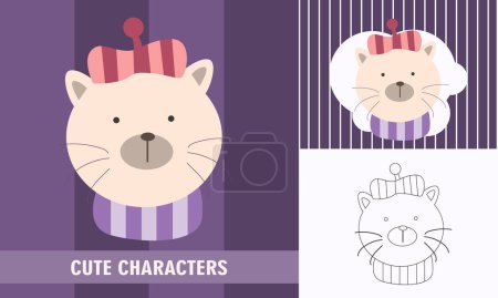 Illustration for Coloring cute animals for kids with cat outline - Royalty Free Image