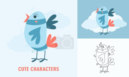 Illustration for Coloring cute animals for kids with outline birds - Royalty Free Image
