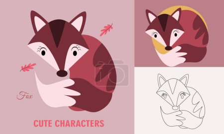 Illustration for Coloring cute animals for kids with fox outline - Royalty Free Image