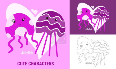 Illustration for Coloring cute animals for kids with jellyfish outline - Royalty Free Image