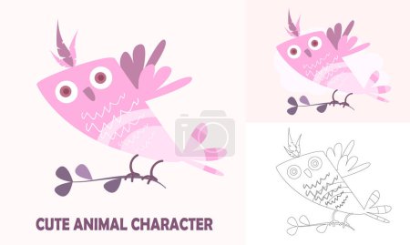 Illustration for Coloring cute animals for kids with outline birds - Royalty Free Image