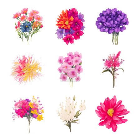 Téléchargez les illustrations : Bouquets aquarelle collection avec des couleurs douces - en licence libre de droit