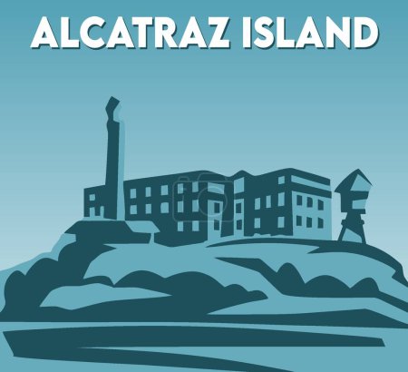Ilustración de Isla de alcatraz con fondo azul - Imagen libre de derechos