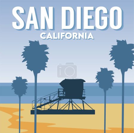 Ilustración de San diego california con hermosa vista a la playa - Imagen libre de derechos