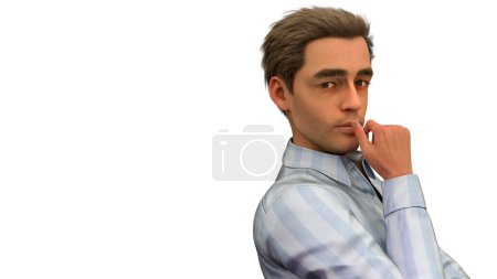 Foto de Hombre reflexivo hombre de negocios incierto pensamiento mano sobre boca brazos cruzados persona pensativa Ilustración 3D - Imagen libre de derechos