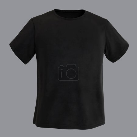 Foto de Camiseta lisa maqueta de diseño en blanco camisa negra sobre fondo gris ilustración 3D - Imagen libre de derechos
