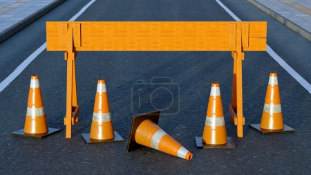 Photo for Web site under construction traffic cones and orange barrier road boundary forbidden 404 error 3D illustration - Royalty Free Image