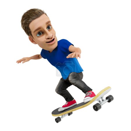 Photo for Cartoon skateboarding man extreme sport teenage toon active young people skateboard transparent background 3D illustration - Royalty Free Image