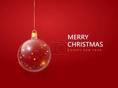 Illustration pour Décorations de Noël boules de verre boule transparente, accrocher sur ruban doré.. - image libre de droit