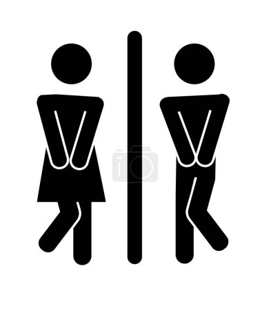 Toilette oder Badezimmer für Mann und Frau zum Pinkeln. Lustige Vektor-WC-Piktogramm-Symbol oder Zeichen. Welttoilettentag. Stickman Badezimmer. Unisex. Toiletten reinigen.