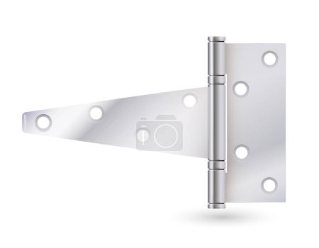 Metal door hinges, silver construction hardware. iron tools for joint gates and windows. Vector illustration