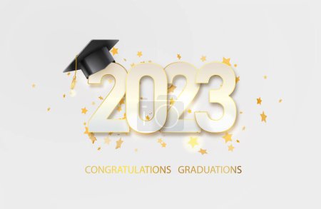 Illustration for Class of 2023 text for graduation gold design, congratulation event high school or college graduate. Lettering for greeting, invitation card.Vector illustration - Royalty Free Image
