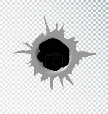 Illustration for Ragged hole torn in torn metal yin bullets on a transparent background. Vector illustration - Royalty Free Image