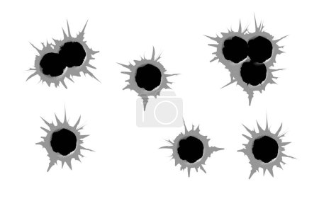 Bullet hole template. Damage and cracks on surface from bullet. Vector illustration