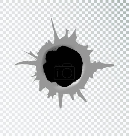 Illustration for Ragged hole torn in torn metal yin bullets on a transparent background. Vector illustration - Royalty Free Image