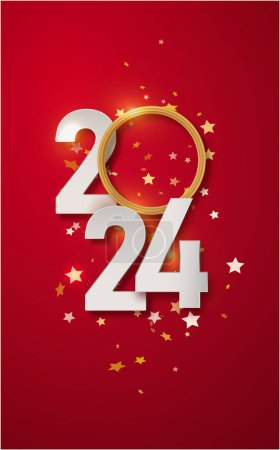 Ilustración de Feliz año nuevo 2024 ilustración de diseño de números de papel sobre fondo rojo. Diseño simple feliz año nuevo 2024. Ilustración vectorial - Imagen libre de derechos