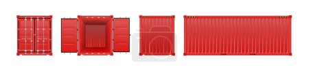 Ilustración de Contenedor de carga de envío rojo de veinte y cuarenta pies. Logística y Transporte. Ilustración vectorial - Imagen libre de derechos