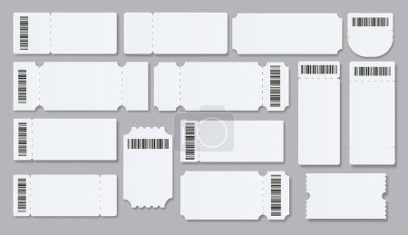 Ticket Empty template. Concert movie theater boarding blank white tickets lottery coupons . Vector illustration