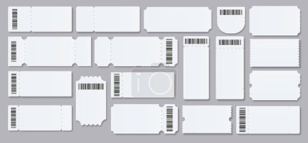 Ticket Empty template. Concert movie theater boarding blank white tickets lottery coupons . Vector illustration