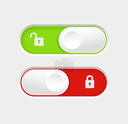 Ilustración de Botones de interruptor de palanca bloqueados y desbloqueados. Juego de botones de interruptor de diseño de materiales. Ilustración vectorial - Imagen libre de derechos