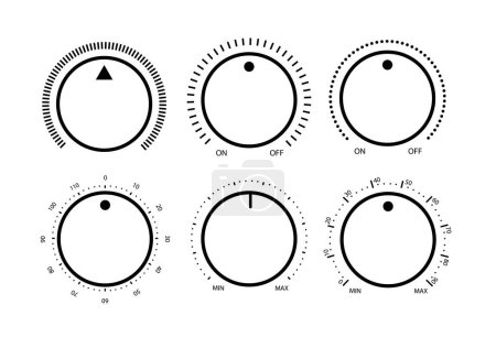 Adjustment dial. Rotary dials with round scale volume level knob and round controller.