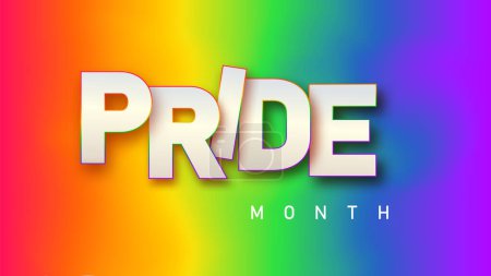 LGBTQ pride month. Pride text label on blurred rainbow background. Human rights or diversity concept. LGBT event banner design template