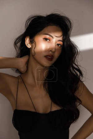 Photo for Street fashion, beautiful face, graceful woman on isolated white background. Portrait of female model in studio lighting to shine through the channel. plastic surgery and aesthetic cosmetology. - Royalty Free Image