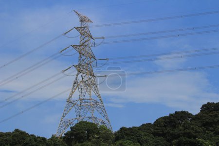 Photo for A high voltage pole and cable line on sky background - Royalty Free Image