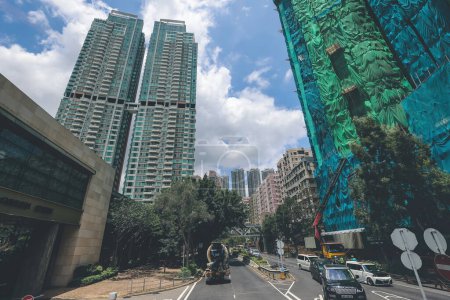 Foto de Mayo 4 2023 autopista con paisaje urbano, la vista de la calle en HK - Imagen libre de derechos