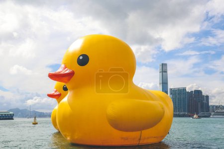 Photo for Giant Rubber Duck in HK, background of kowloon, June 9 2023 - Royalty Free Image