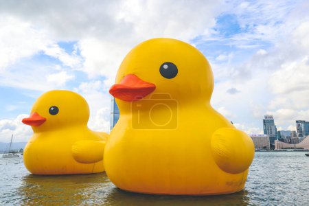 Photo for Giant Rubber Duck in HK, background of kowloon, June 9 2023 - Royalty Free Image