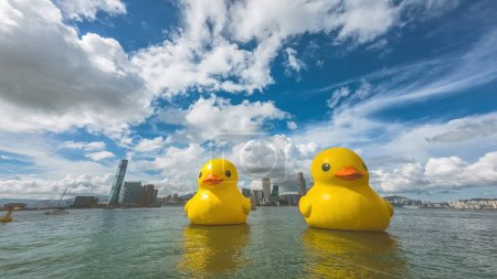Photo for A Rubber Duck Victoria Harbour, A Playful Delight in Hong Kong Iconic Waters, June 9 2023 - Royalty Free Image