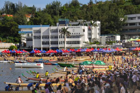 Foto de 22 de junio 2023, la carrera del festival de barcos Dragon en Stanley Beach - Imagen libre de derechos
