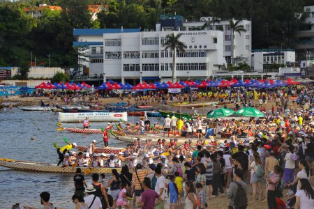Foto de 22 de junio 2023, la carrera del festival de barcos Dragon en Stanley Beach - Imagen libre de derechos