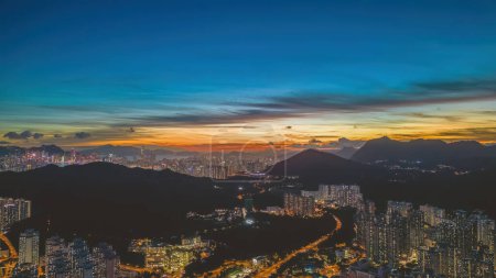 Photo for Hong Kong city panorama aerial view in magic hour July 10 2023 - Royalty Free Image