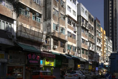 Foto de La antigua zona residencial en el distrito de Kowloon City, Hong Kong 22 de julio 2023 - Imagen libre de derechos