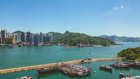 Photo for Shau Kei Wan Typhoon Shelter waterfront area located Aug 2 2023 - Royalty Free Image