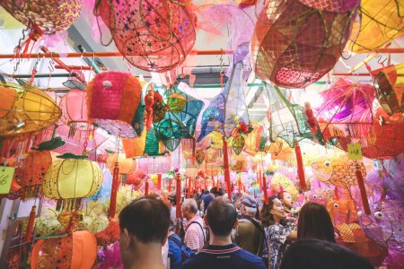 Photo for Local market to buy traditional Chinese lanterns. Tai Kiu Market Sept 23 2023 - Royalty Free Image