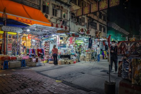Photo for Sham Shui Po street market at night, Hong Kong, China Nov 10 2023 - Royalty Free Image